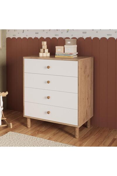Bimossa N3010 Bunny Sepet-Beyaz 70 cm, 4 Çekmeceli Yüksek Ayaklı Çocuk Odası ...