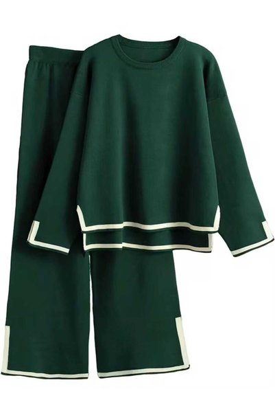 banessa Minimalist Women's Knitwear Set Polo Neck Sweater and Pants