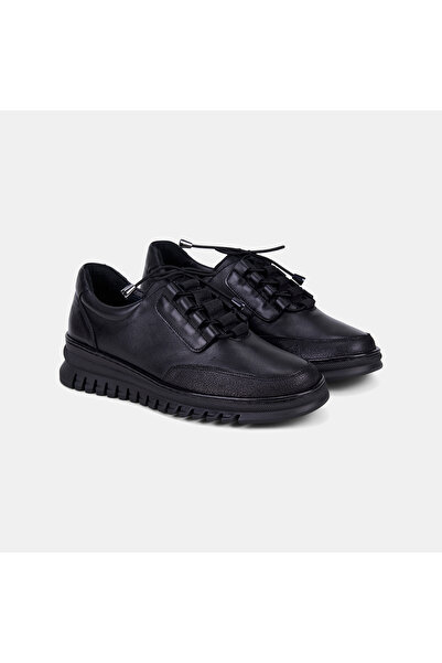 Desa Women's Black Desacomfort Rubber Laced Casual Leather Sneaker
