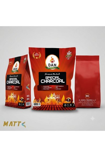 matt DAN Special Natural Charcoal 8kg | Premium BBQ & Grilling Coal, Eco-Friendly, Long Lasting, Smokeless & Odorless