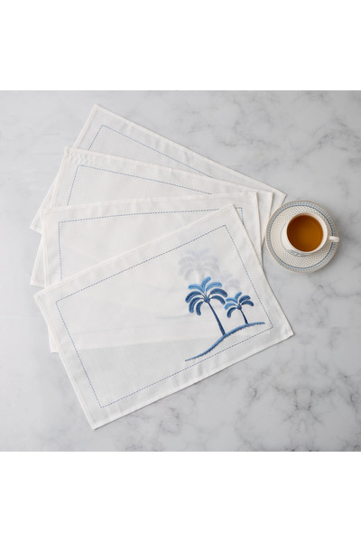 Lifestyle Palm Tree Embroidered 4-Piece Placemat Set - 45x30 cms