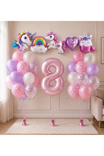 ALYA Set de baloane pentru petrecerea de ziua de naștere „Unicorn” – 8 ani | ...