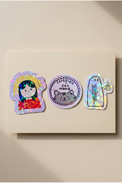 Plumie Hologramlı Laminasyonlu Cat Lover Sticker Seti 3’lü | Kedi, Laptop, De...
