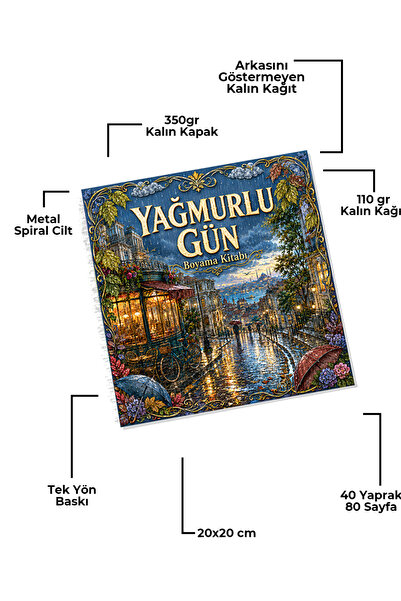 metafortoys Yağmurlu Gün Boyama Kitabı – 21x20 cm I 40 Görsel