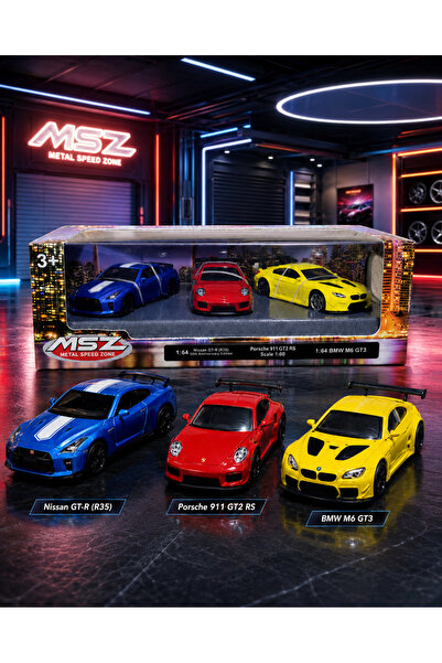 PONİKİDO MSZ 3'lü Metal Oyuncak Araba Seti 1:64 Nissan GT-R R35 Porsche 911 G...
