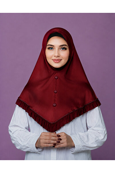 Linda Hijab Ladies Maroon Button Front Hijab with Ruffle Trim – Elegant Modes...