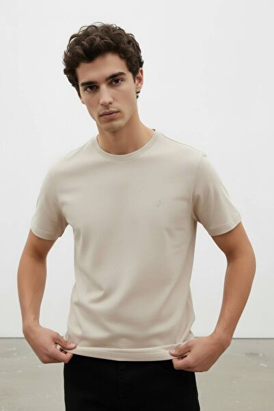 Sarar İnterview Basic Modal 0 Yaka Bej T-Shirt