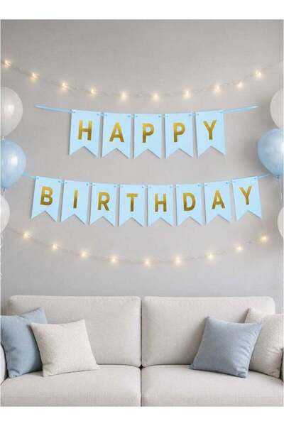 Generic Happy Birthday Letter Banner with Hanging Ribbon for Birthday Party Decoration | Light Blue