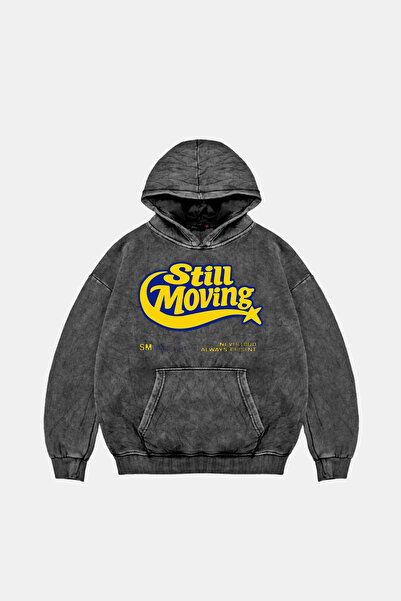 Sekizbiraltı Still Moving Printed Oversize Unisex Washable Black Hoodie