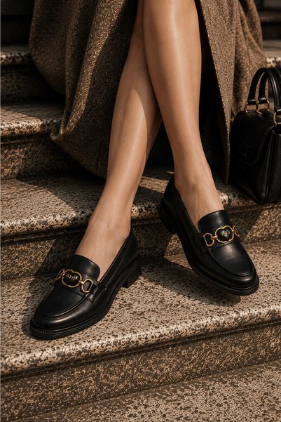 Kalp Tokalı Kalın Taban Kadın Loafer Makosen Ayakkabı