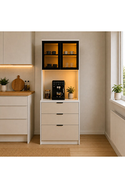 MOBİLYACIN Camlı Ledli Kahve Köşesi %100 MDF