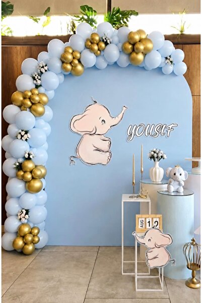 Çemrek Süs Parti Gold Chrome Detailed Soft Blue Balloon Chain Set of 100