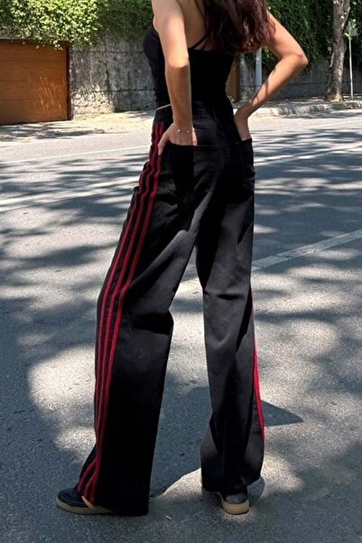 Karakedi Black Red Three-Stripe Y2K Unisex Baggy Pants