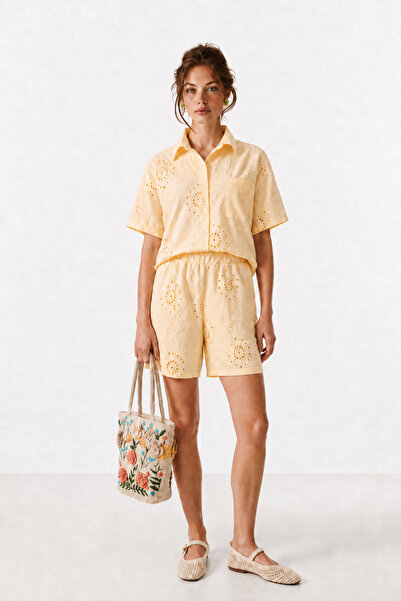 Lovelyİstanbul Fisto Embroidered Shirt Shorts Set Lby0064 Yellow