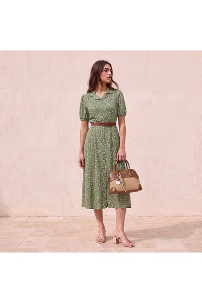 FAV PUFF SLEEVE ELASTICATED MIDI DRESS