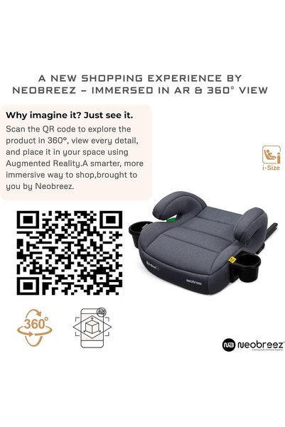 neobreez i-SANFARO i-Size ISOFIX Backless Booster Car Seat, Double Padded Foam, Compact, Lightweight & Portable Kids Car Seat, Arm Rest Seat, 2 Cup Holder, ECER129 (6-12yrs, 125-150cm, 22-36kg)