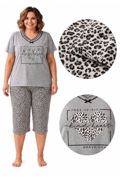 asma Pijamale de damă din bumbac, pantaloni cu imprimeu leopard, lungime 3/4,...