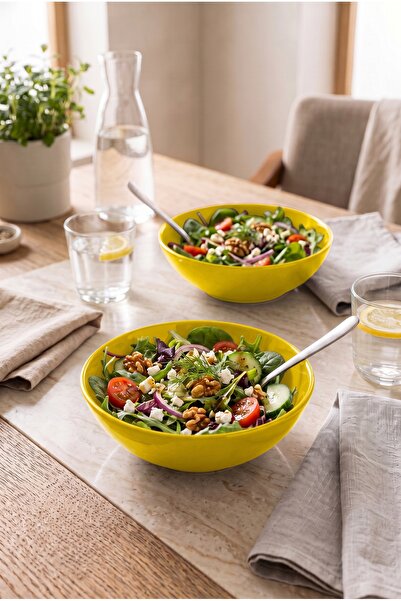 h homerest 2'li Salata Kasesi Sarı Geniş Yuvarlak Derin Modern Sunum Tabağı E...