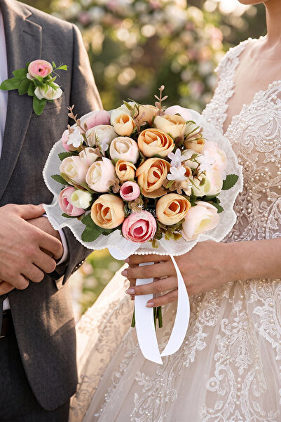 Yapay Çiçek Deposu Yalın Işıltı Bridal Bouquet Set of 2