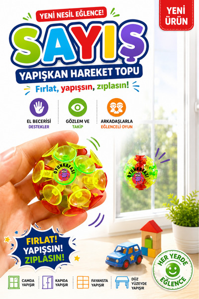 OYUNKAFASI Sayış Yapışkan Vantuzlu Hareket Topu – Zıplayan Çocuk Aktivite Oyu...