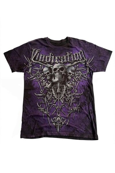 Karakedi Tricou Unisex Negru Mov Vindication cu Craniu și Schelet, Stil Gotic...