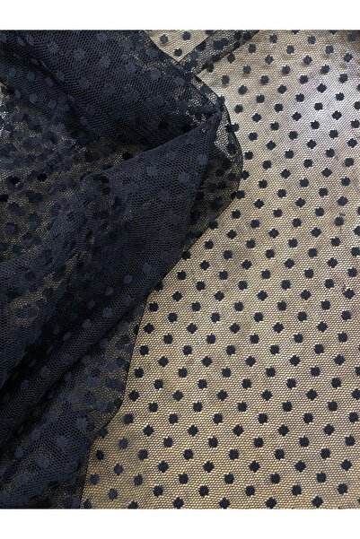 METERİAL Black Polka Dot Tulle Fabric - 150 cm Width (1 Piece = 5 Meters) - B...