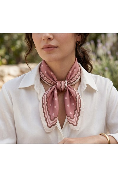 IŞIKTAŞ COLLECTİON Pink Polka Dot Pattern Bandana Scarf 50*50 cm