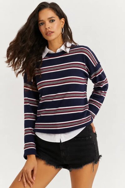 Cool & Sexy Striped Crew Neck Knit Sweater