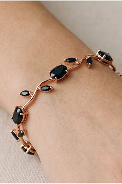 NBS Beautiful Naturel Stones Women's Premium Gold Color Black Zircon Stone Tu...