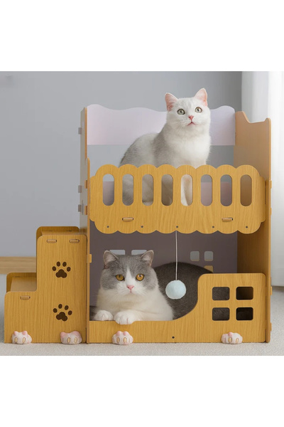 KEKE Cat Tree House with Stairs – Wooden Multi-Level Cat Condo Furniture, Coz...