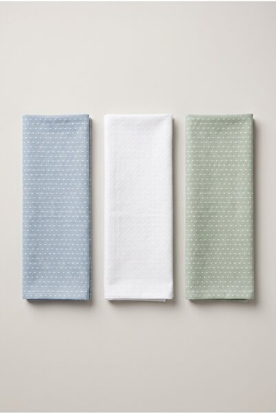 Nmd Set of 3 Dotted Patterned Pastel Kitchen Towels 40X66Cm |   100% Cotton P...