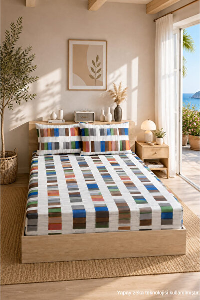 ELY PARKER Patterned Elastic Bed Sheet Set with Cotton Pillowcases, Double or...