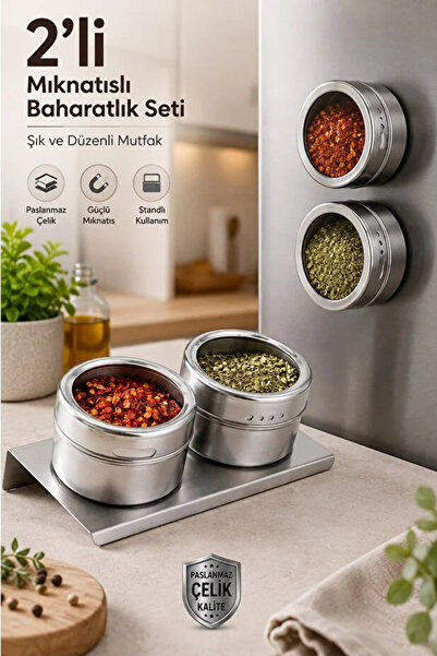 AYGÖREN HOME Modern Stainless Steel 2-Piece Magnetic Spice Rack Set with Stan...