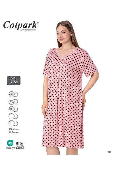 Cotpark Women's Plus Size Polka Dot V-Neck Short Sleeve Viscose Nightgown 12156