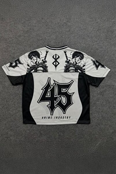 Karakedi White Anime Berserk Guts 45 Number V-Neck Unisex Jersey