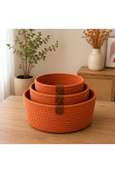 Zeora Home 3-Piece Round Decorative Woven Straw Jute Look Basket Set Multi-Pu...