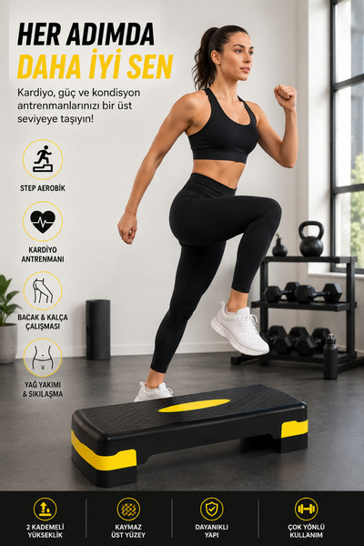 Leyaton Step Tahtası - Iki Kademeli Step & Fitness & Egzersiz Aleti Fizik Ted...