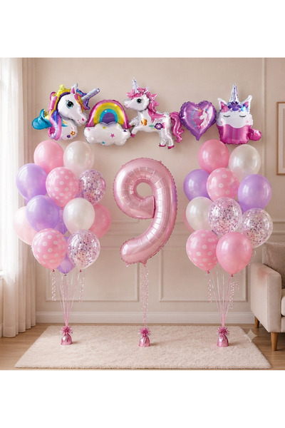 ALYA Set de baloane pentru petrecerea de ziua de naștere „Unicorn” – 9 ani | ...