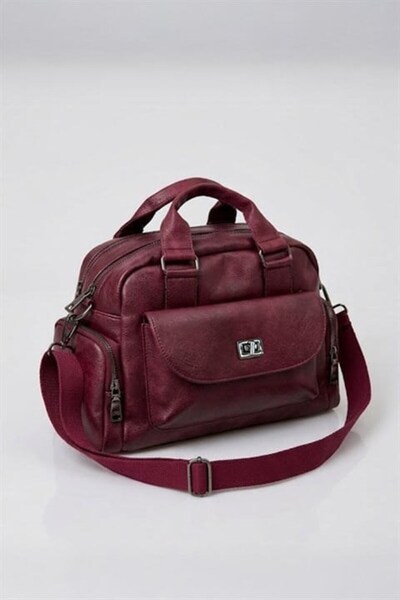 Karakedi Burgundy Washed Leather Multi-Compartment Shoulder Bag