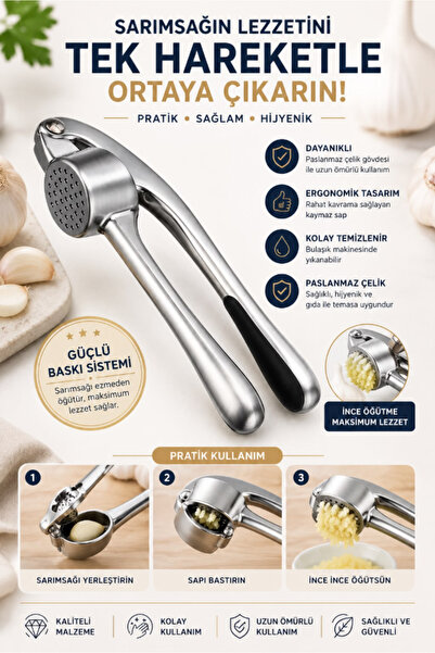 AYGÖREN HOME Premium Stainless Steel Garlic Crusher Metal Body with Ergonomic...