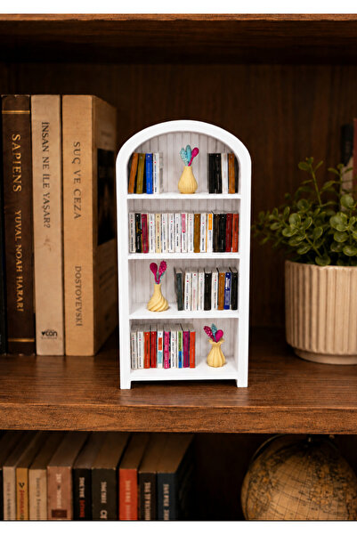 Dekoratif Minyatür Kitaplık ve 50 Mini Kitap Seti - Masaüstü ve Kitaplık Dekoru