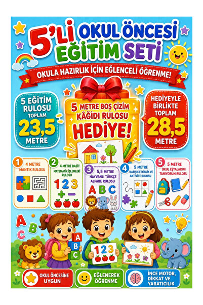 Haydi Dekor 5’li Okul Öncesi Eğitim Rulosu Seti + 5 Metre Hediye Boş Çizim Ru...