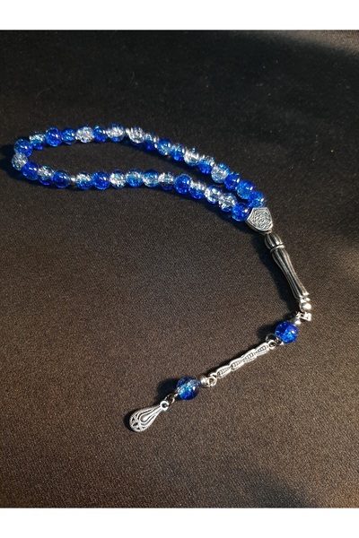 MRYart Navy Blue and Translucent Color Mix Glass 33-Piece Prayer Beads