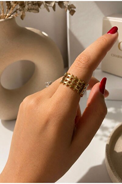 MARE BUTİK Gold Weave Design Adjustable Ring
