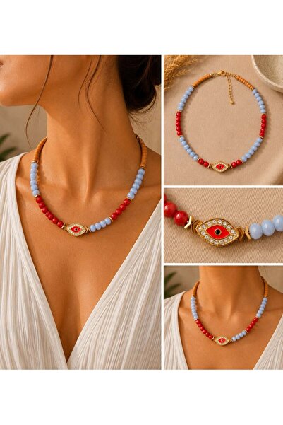 MARE BUTİK Colorful Beaded Zircon Stone Eye Necklace