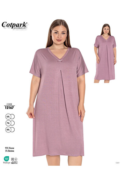 Cotpark Women's Plus Size Patterned V-Neck Short Sleeve Viscose Nightgown 12167