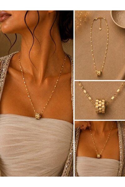 MARE BUTİK Gold Cylinder Ring Detailed Long Necklace