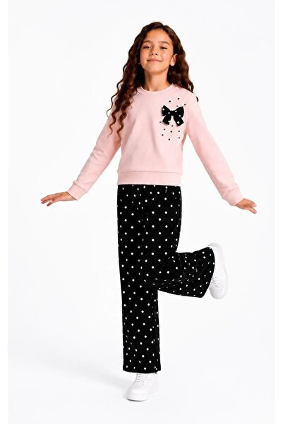 My Hanne Bow Stone Detailed Polka Dot Girls' Set 32458