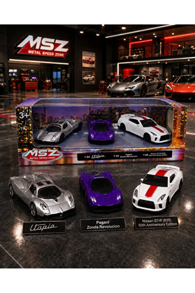 PONİKİDO MSZ 3'lü Metal Oyuncak Araba Seti 1:64 Ölçek Pagani Utopia Zonda Nis...