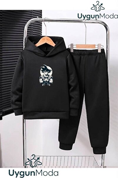 UygunModa Samuray Printed Hooded Thick Cotton Inside Tracksuit with Pockets C...
